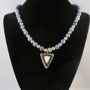Carolyn Pollack Relios Denim Lapis Beaded Necklace with Arrowhead Pendant